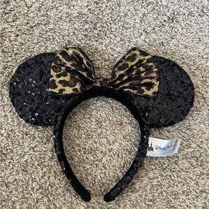 Disney Black Sequin Ears with Leopard Bow